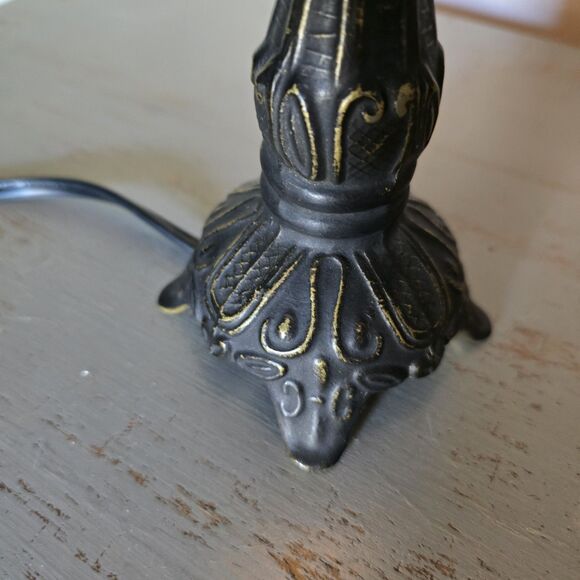 Vintage Tulip Electric Lamp Crimped Frosted Glass Hummingbird Floral Metal Foot - Picture 6 of 10